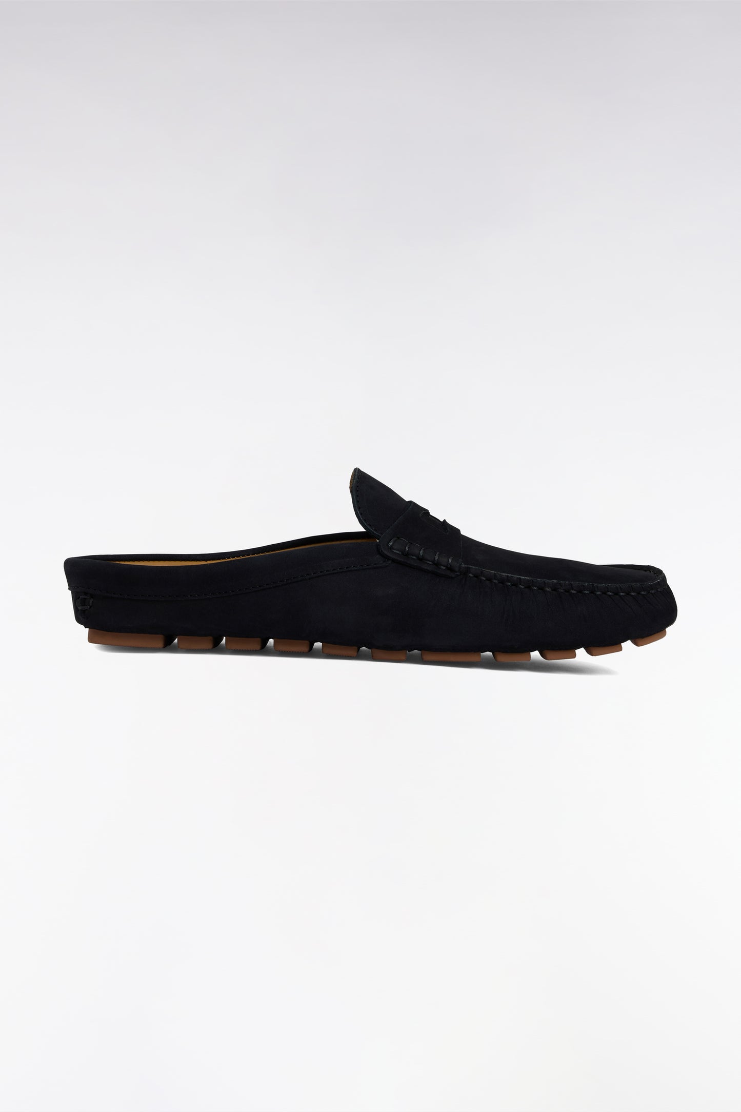 Navy suede slipper loafers