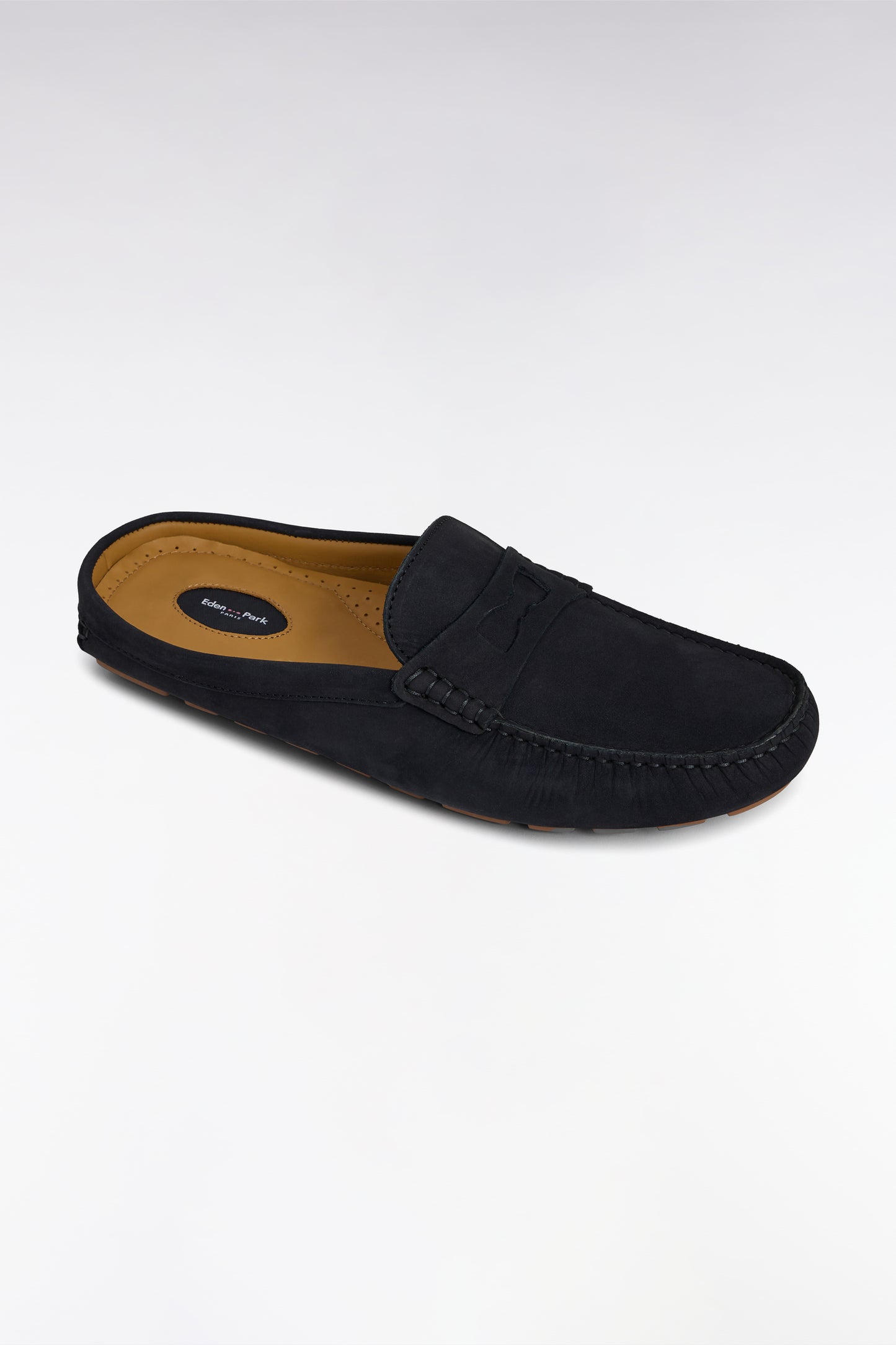 Navy suede slipper loafers