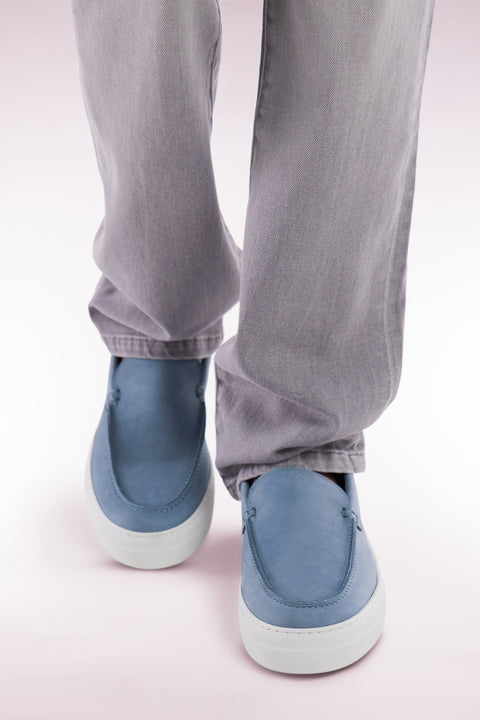 Blue-gray suede loafers with sneaker soles - Image 2