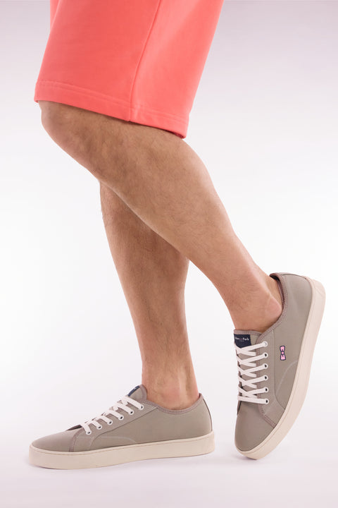 Beige cotton low-top sneakers - Image 1