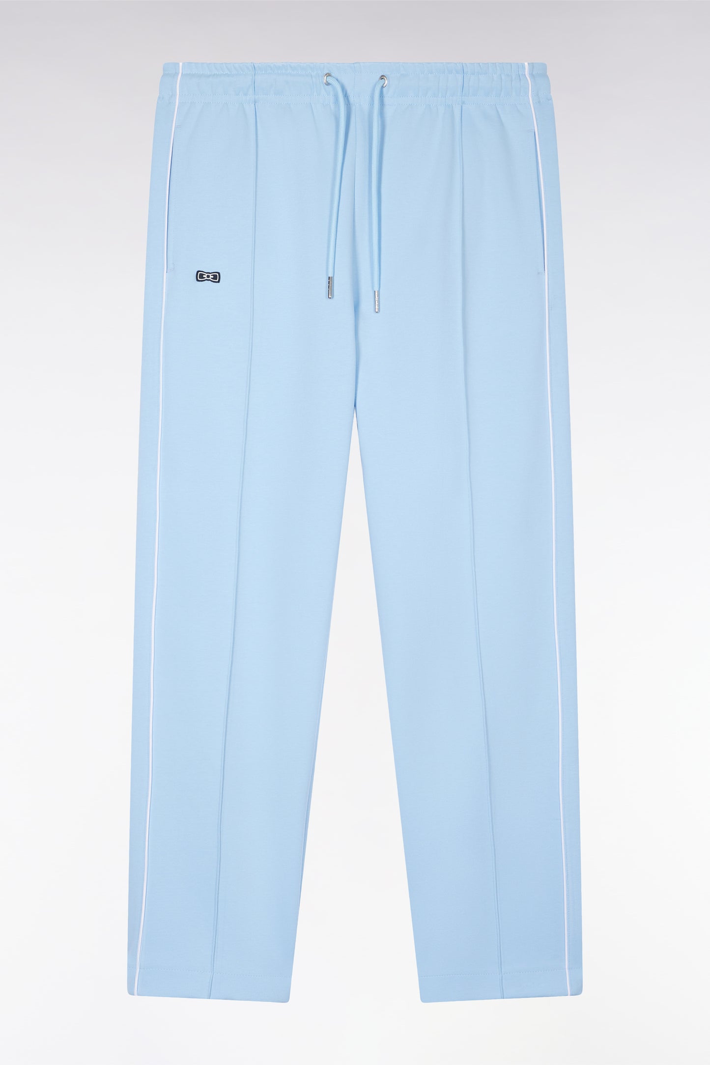 Straight-cut sky blue cotton interlock jogging pants