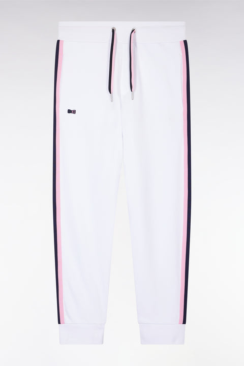 Relaxed-fit white cotton jogging pants with tricolor accents - Image 2