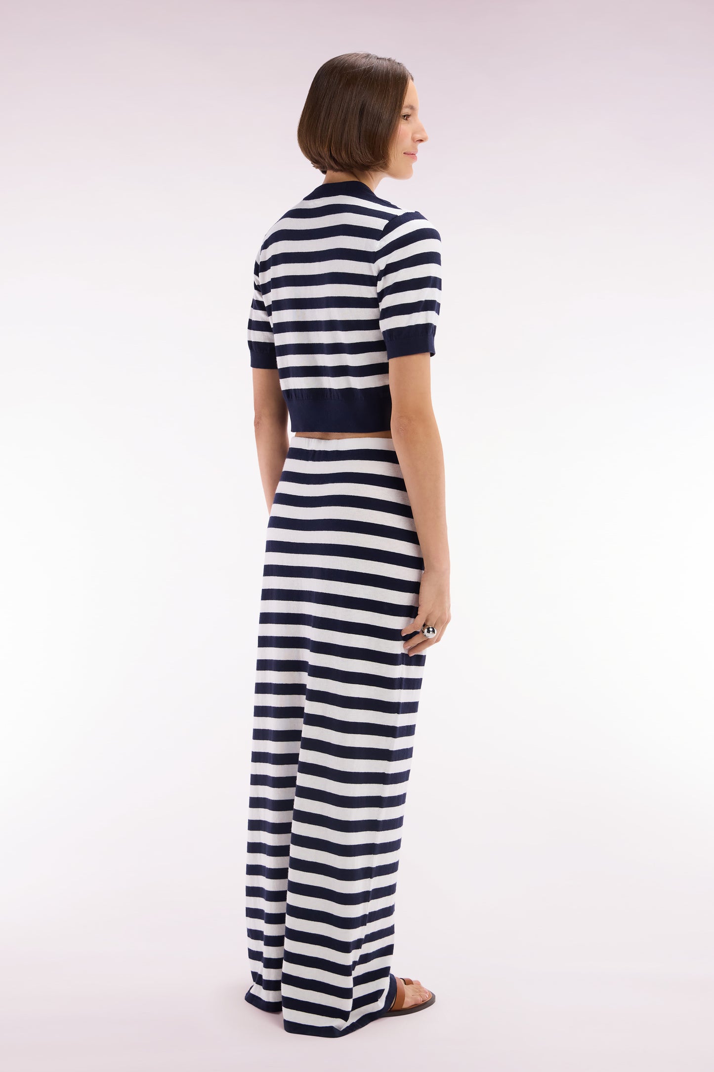 Relaxed-fit striped organic cotton and cashmere navy tube skirt