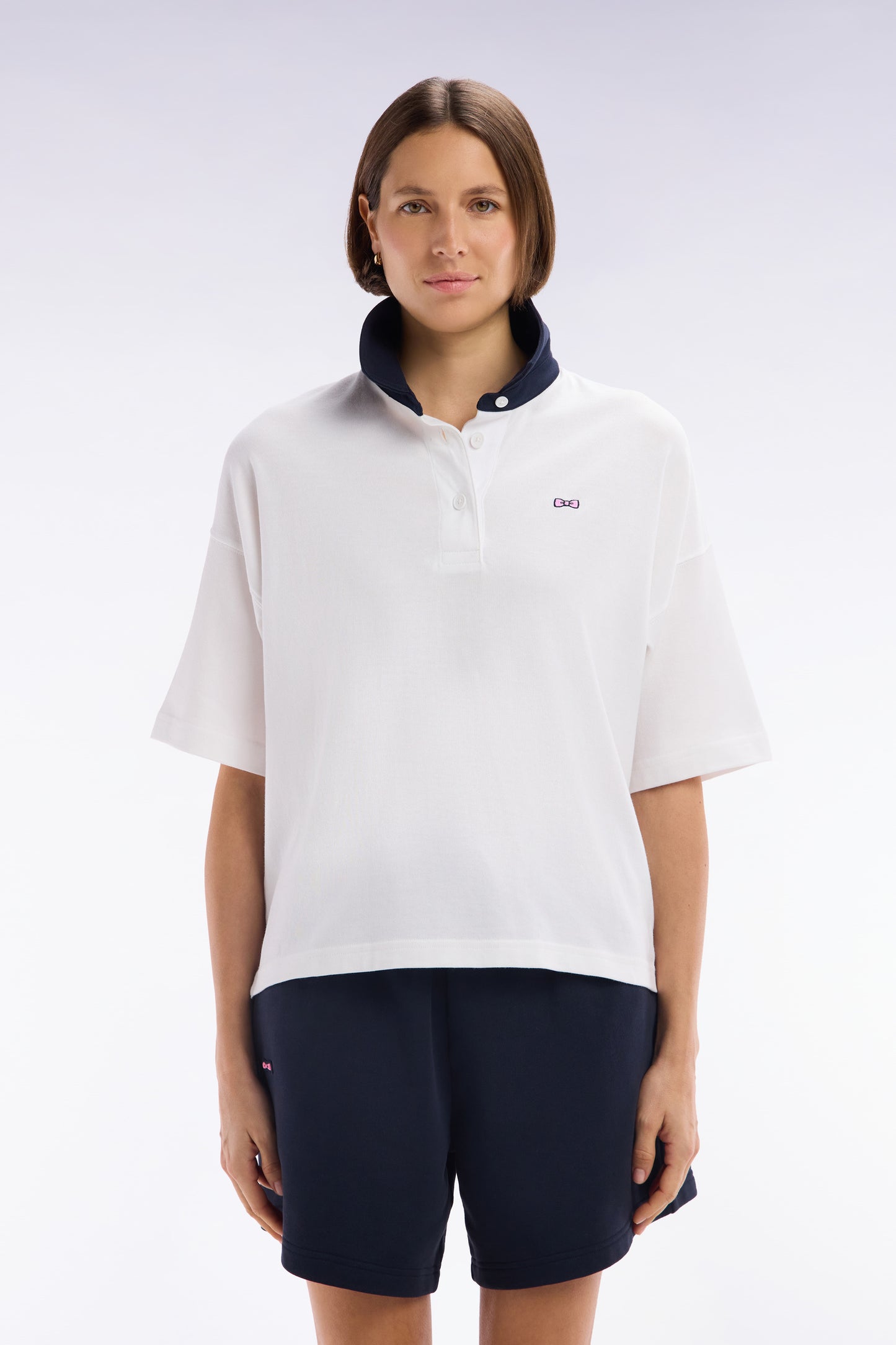 Short-sleeved jersey in white Pima cotton, relaxed fit