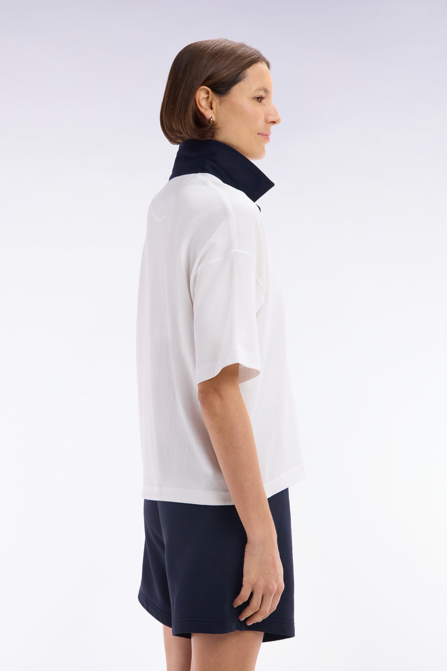 Short-sleeved jersey in white Pima cotton, relaxed fit