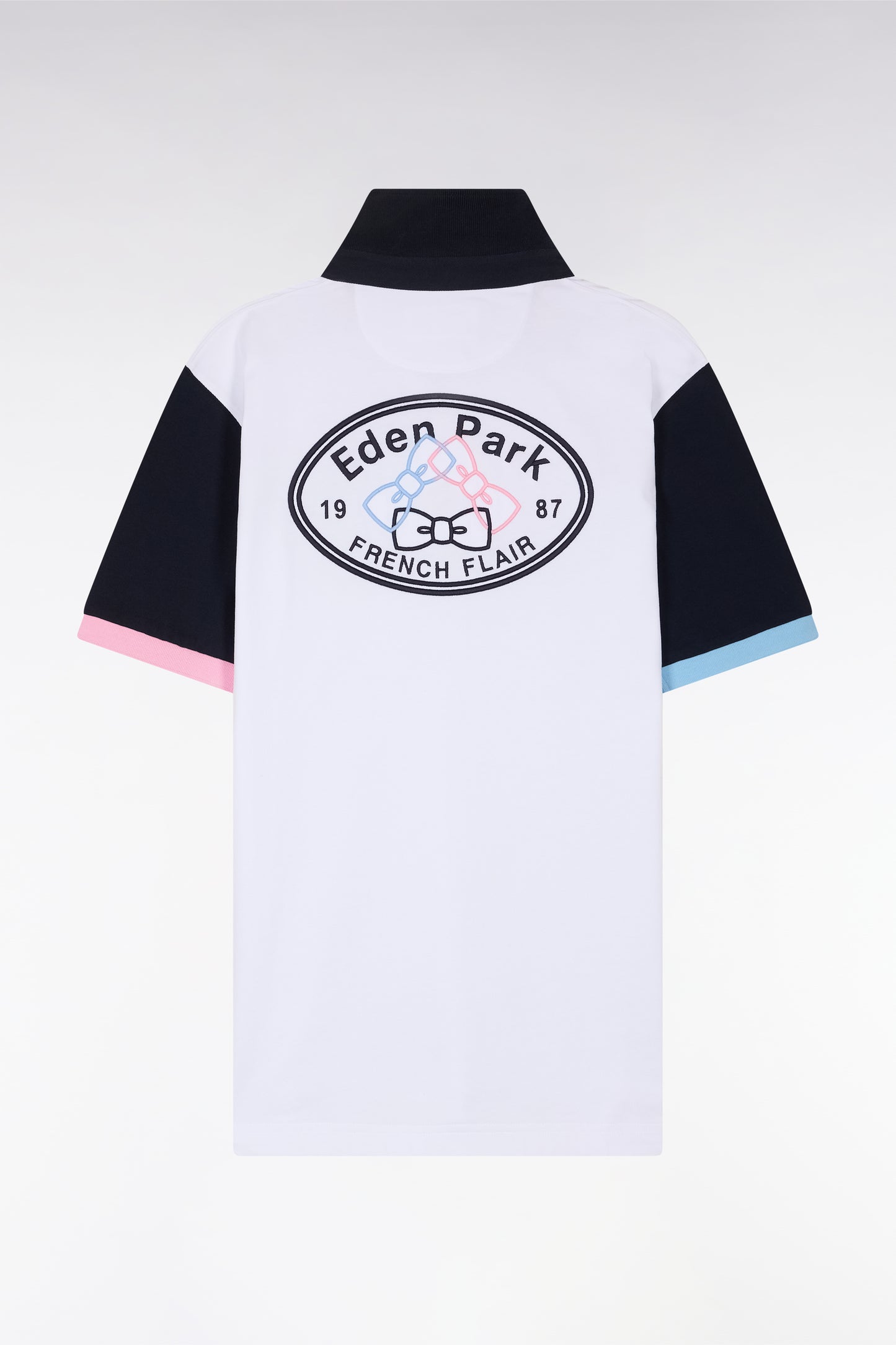 Short-sleeved rugby shirt in white cotton jersey with back embroidery