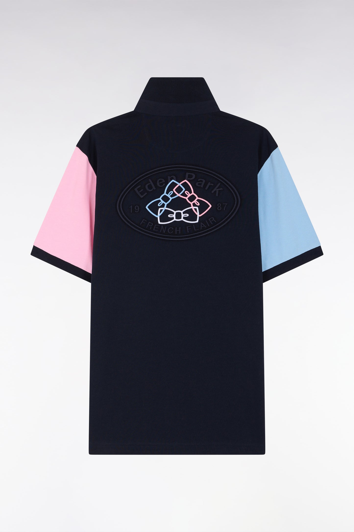 Short-sleeved rugby shirt in navy cotton jersey with back embroidery