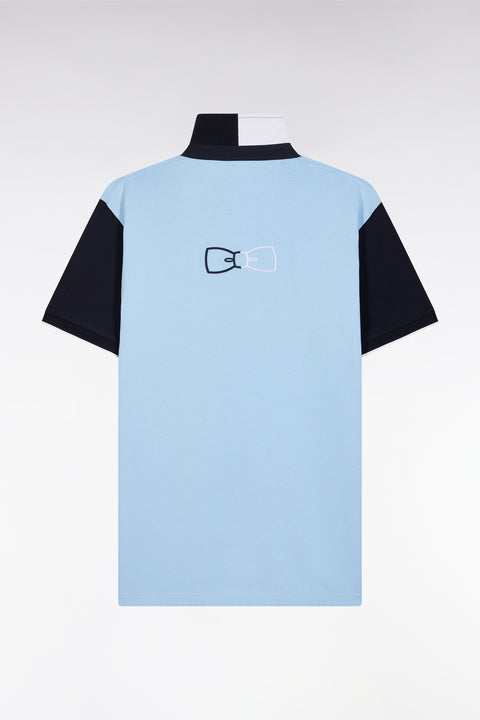 Relaxed-fit short-sleeved sky blue cotton jersey with two-tone collar - Image 2