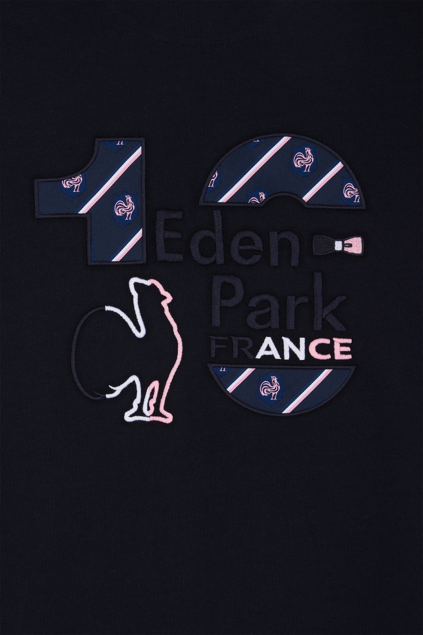 XV de France short-sleeved rugby shirt in navy and pink cotton