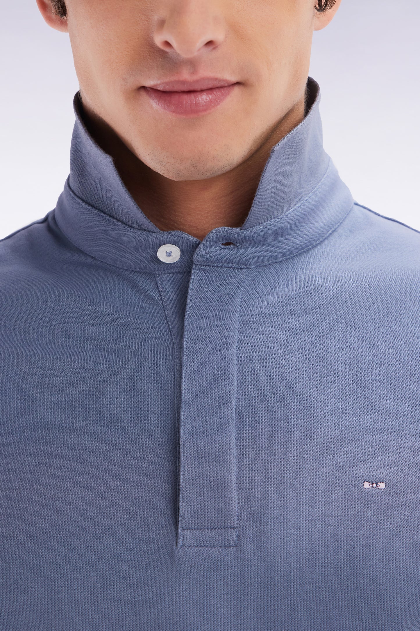 Slim-fit short-sleeved polo shirt in grey blue stretch cotton piqué