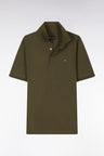Slim-fit short-sleeved polo shirt in khaki stretch cotton piqué