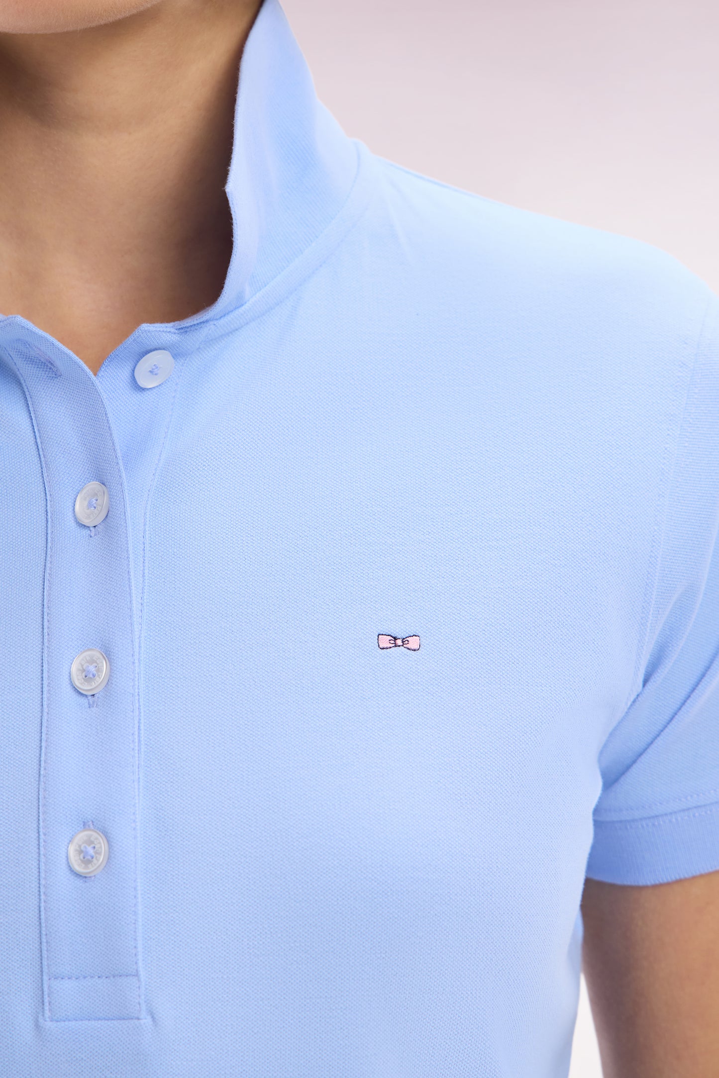 Slim-fit short-sleeved polo shirt in sky blue stretch cotton piqué
