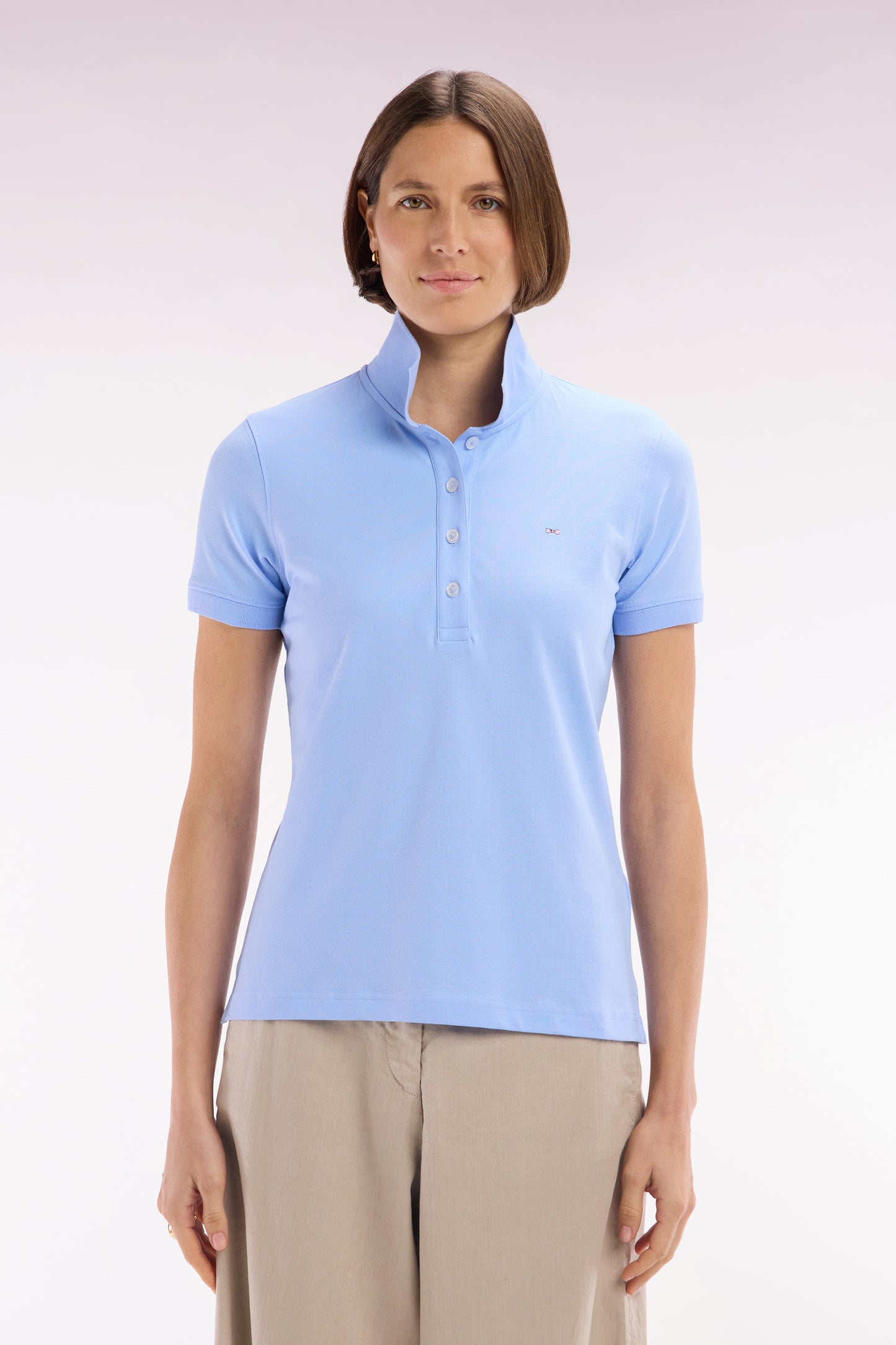 Slim-fit short-sleeved polo shirt in sky blue stretch cotton piqué