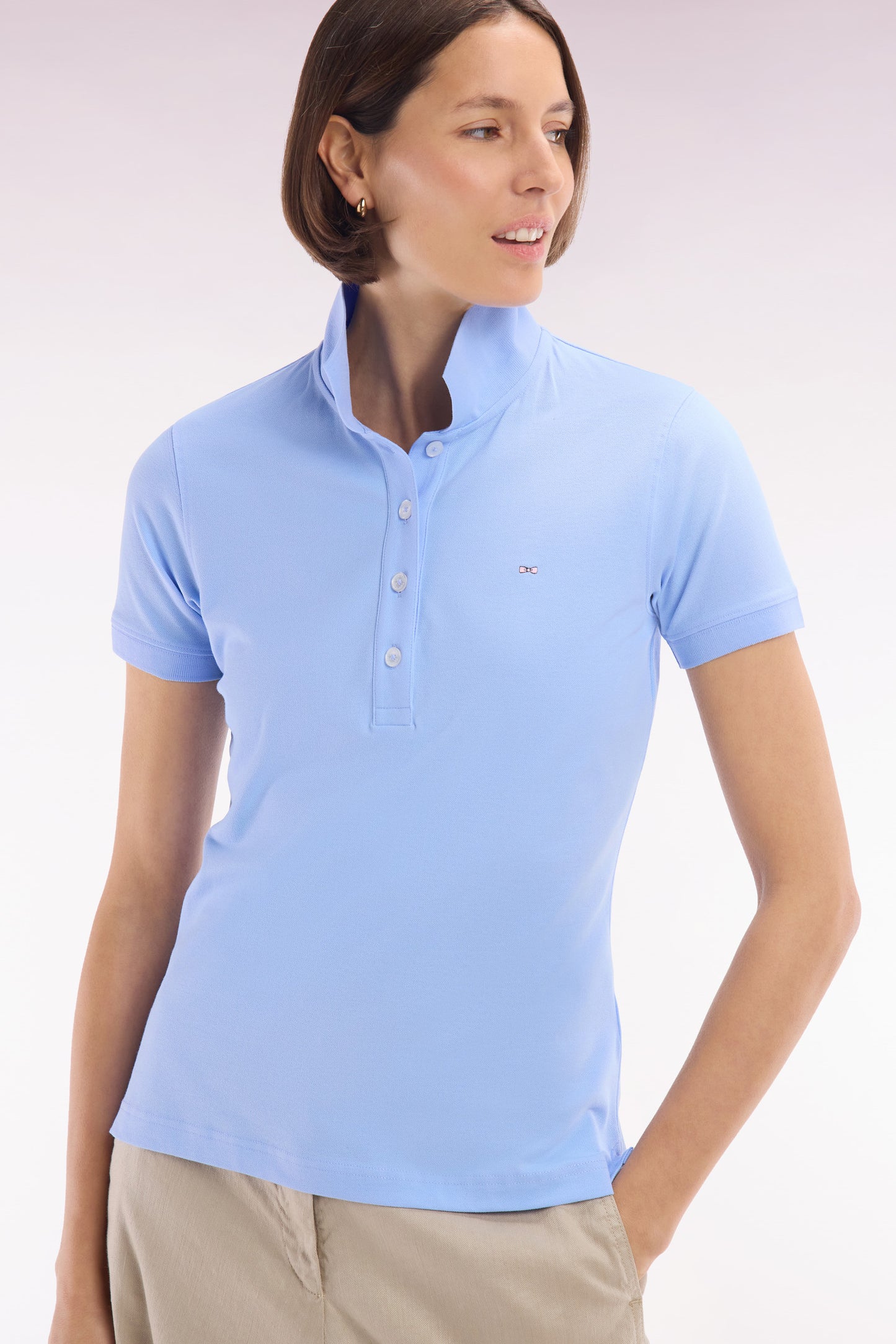 Slim-fit short-sleeved polo shirt in sky blue stretch cotton piqué
