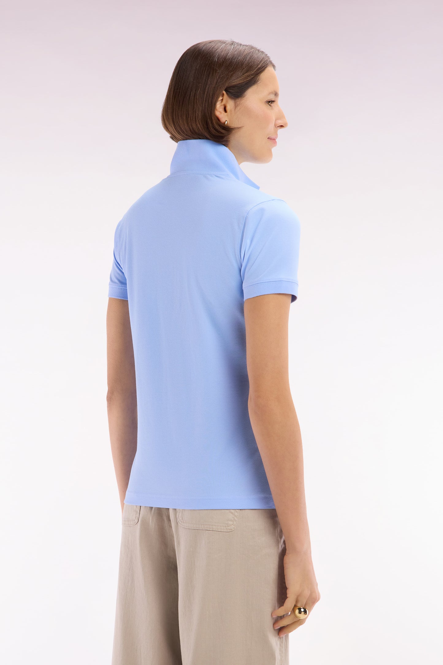 Slim-fit short-sleeved polo shirt in sky blue stretch cotton piqué