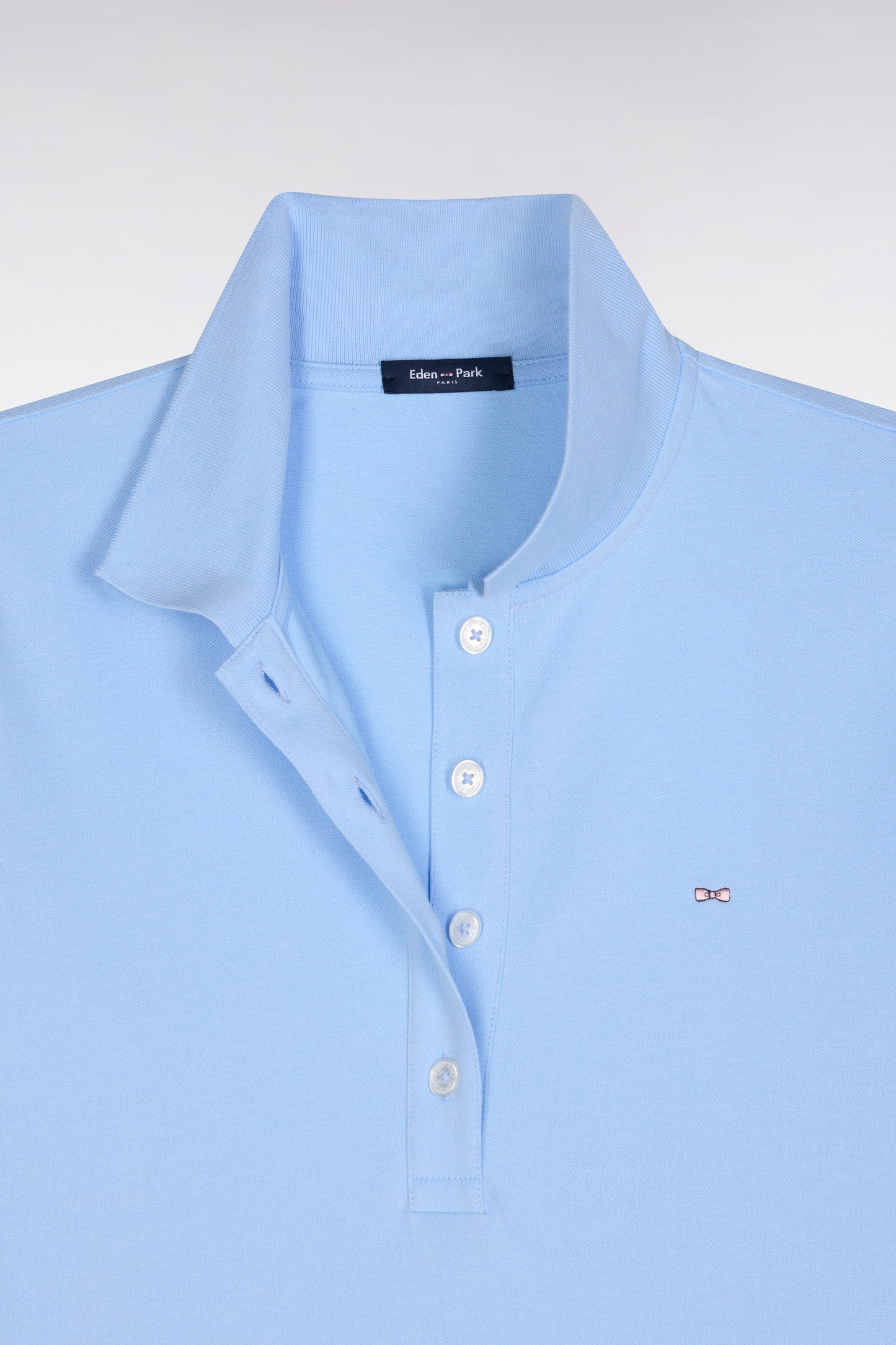 Slim-fit short-sleeved polo shirt in sky blue stretch cotton piqué