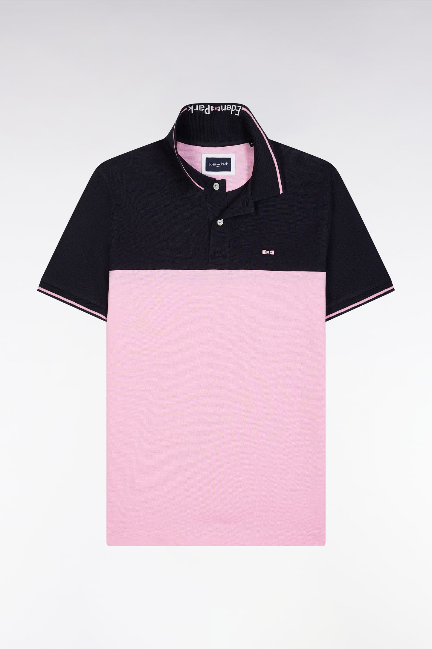 Straight-fit short-sleeved polo shirt in pink cotton piqué with jacquard collar