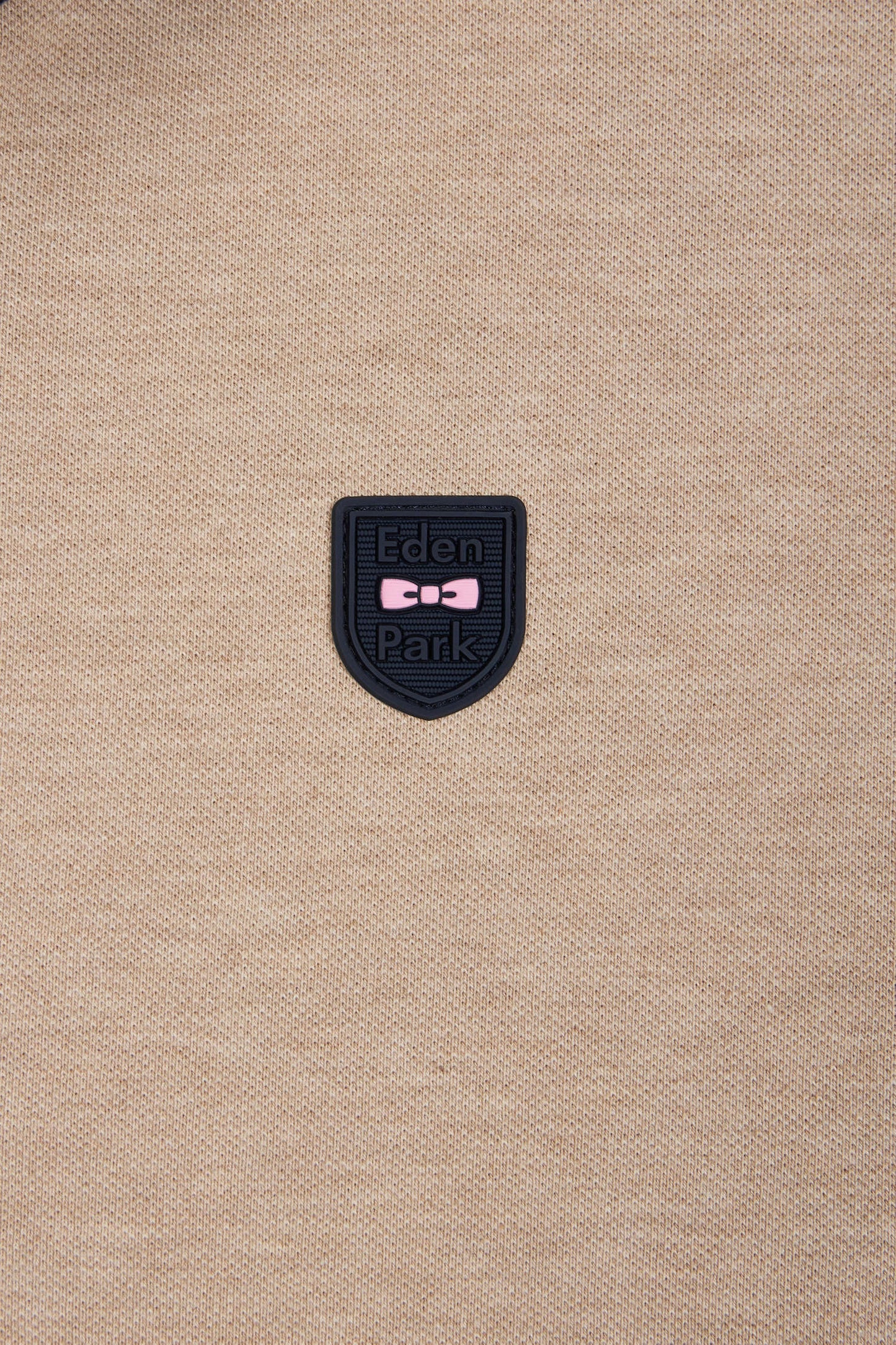 Slim-fit plain short-sleeved polo shirt in beige stretch cotton with contrasting piping