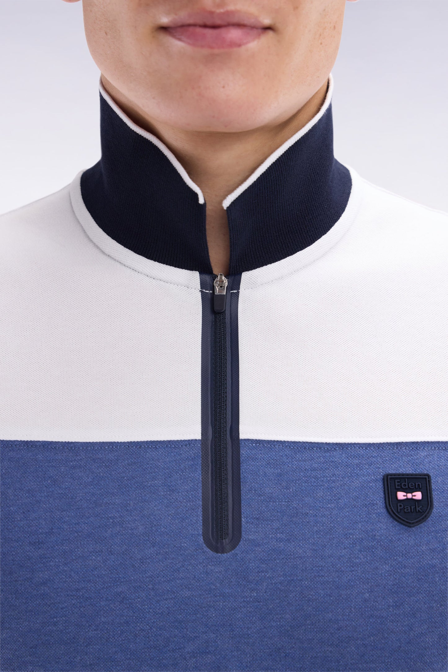 Slim-fit short-sleeved polo shirt in grey stretch mottled cotton piqué with contrasting accents
