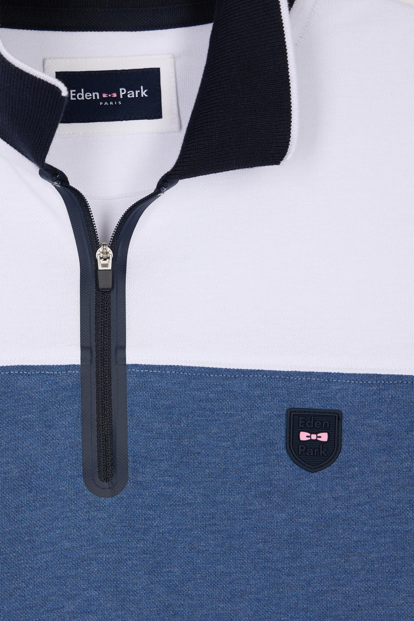 Slim-fit short-sleeved polo shirt in grey stretch mottled cotton piqué with contrasting accents