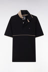 Slim-fit two-tone black stretch cotton short-sleeved polo shirt