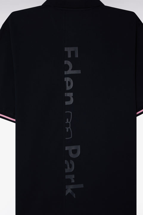 Relaxed-fit short-sleeved navy cotton piqué polo shirt with Eden Park back jacquard lettering - Image 3