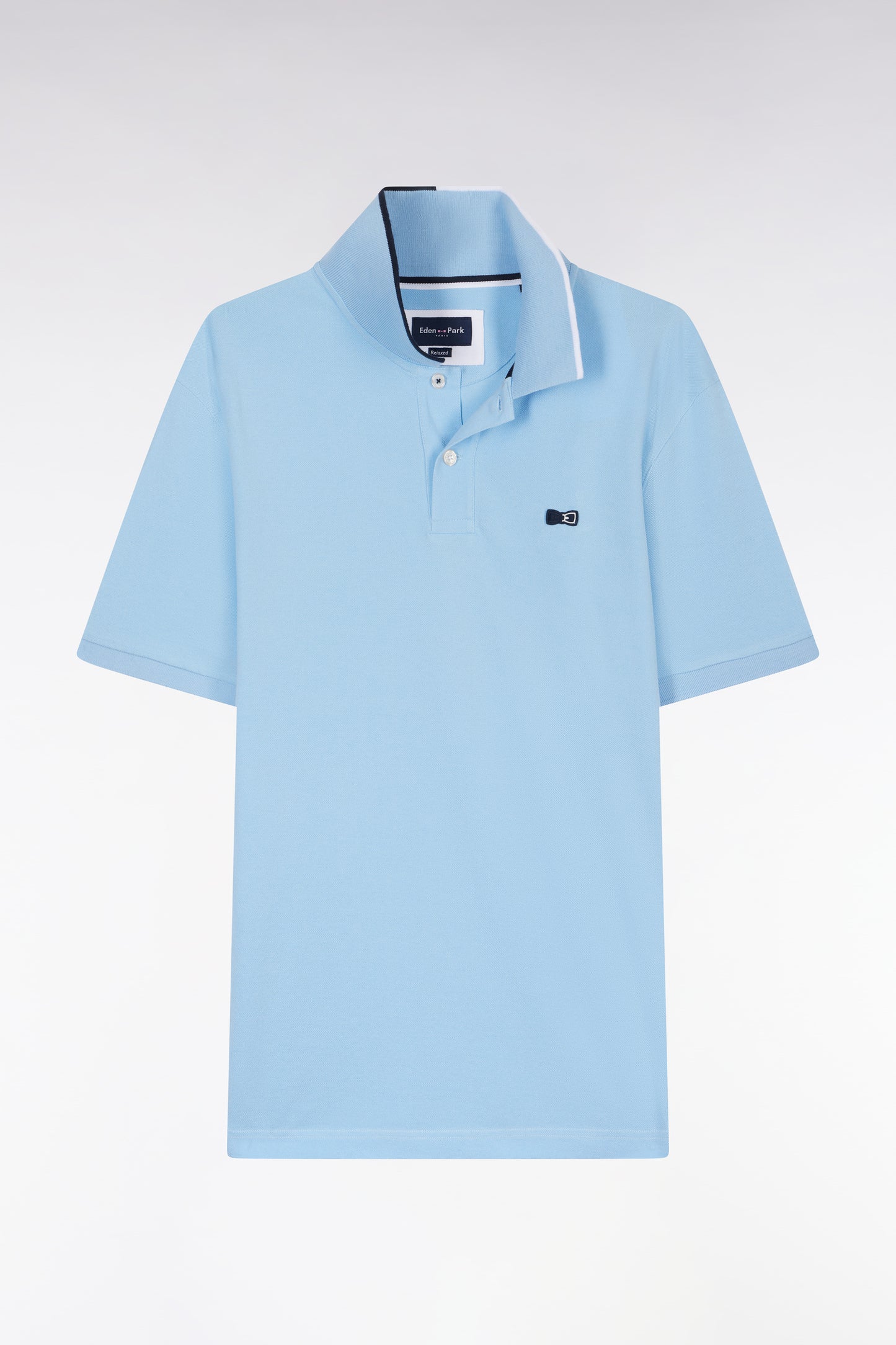Relaxed-fit short-sleeved polo shirt in sky blue cotton with piped collar