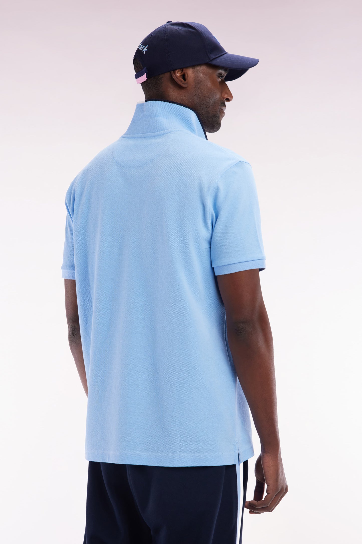 Relaxed-fit short-sleeved polo shirt in sky blue cotton with piped collar