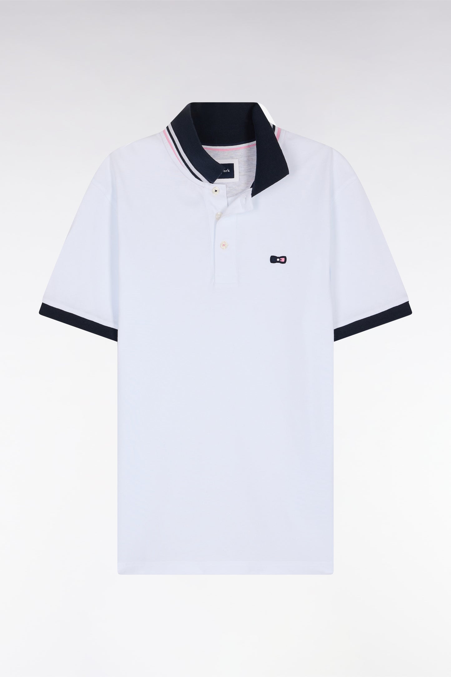 Straight-fit short-sleeved polo shirt in white cotton piqué with tricolor embroidery