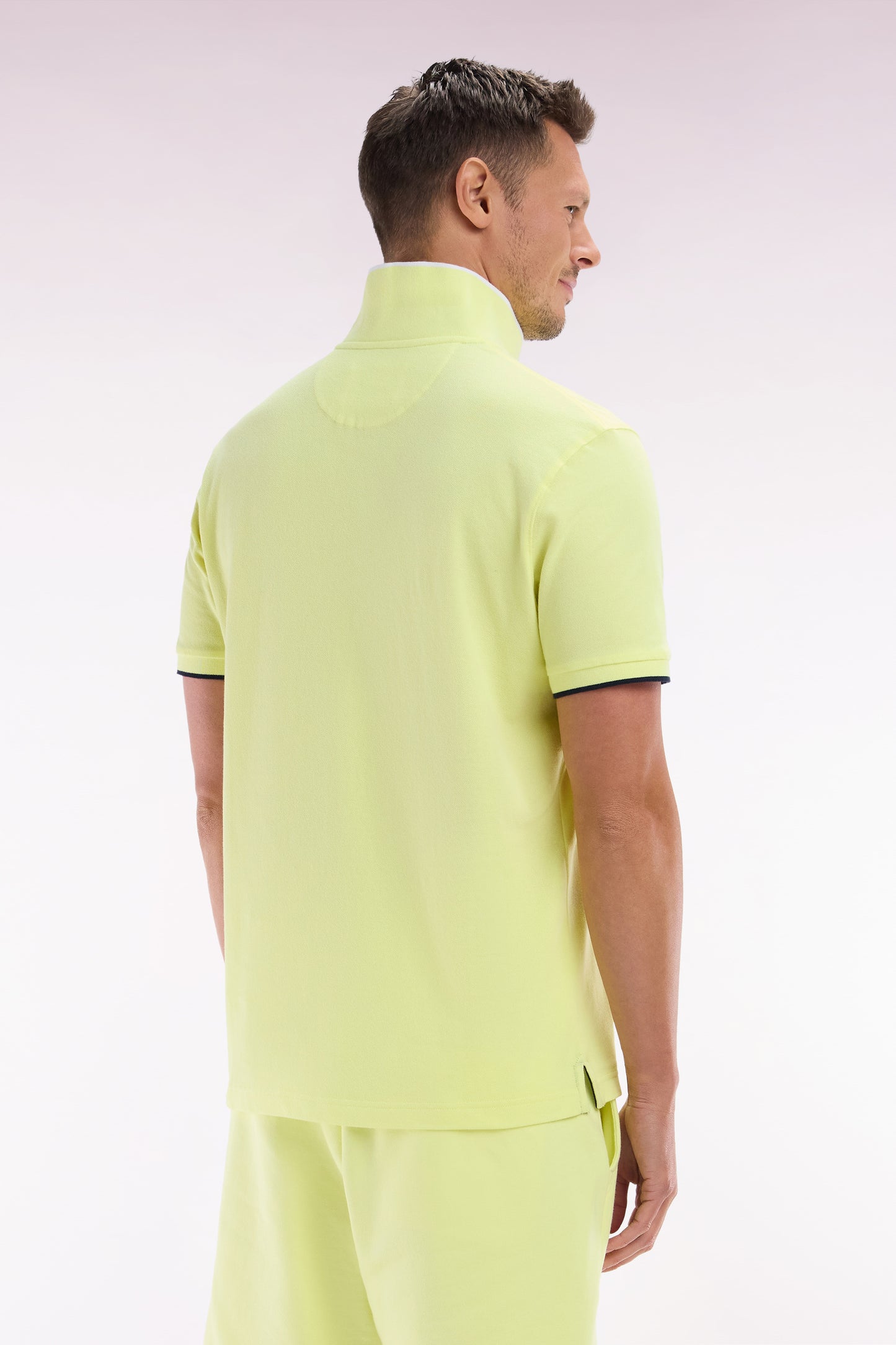 Relaxed-fit short-sleeved polo shirt in yellow cotton with tone-on-tone embroidery