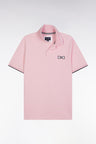 Relaxed-fit short-sleeved polo shirt in pink cotton with tone-on-tone embroidery