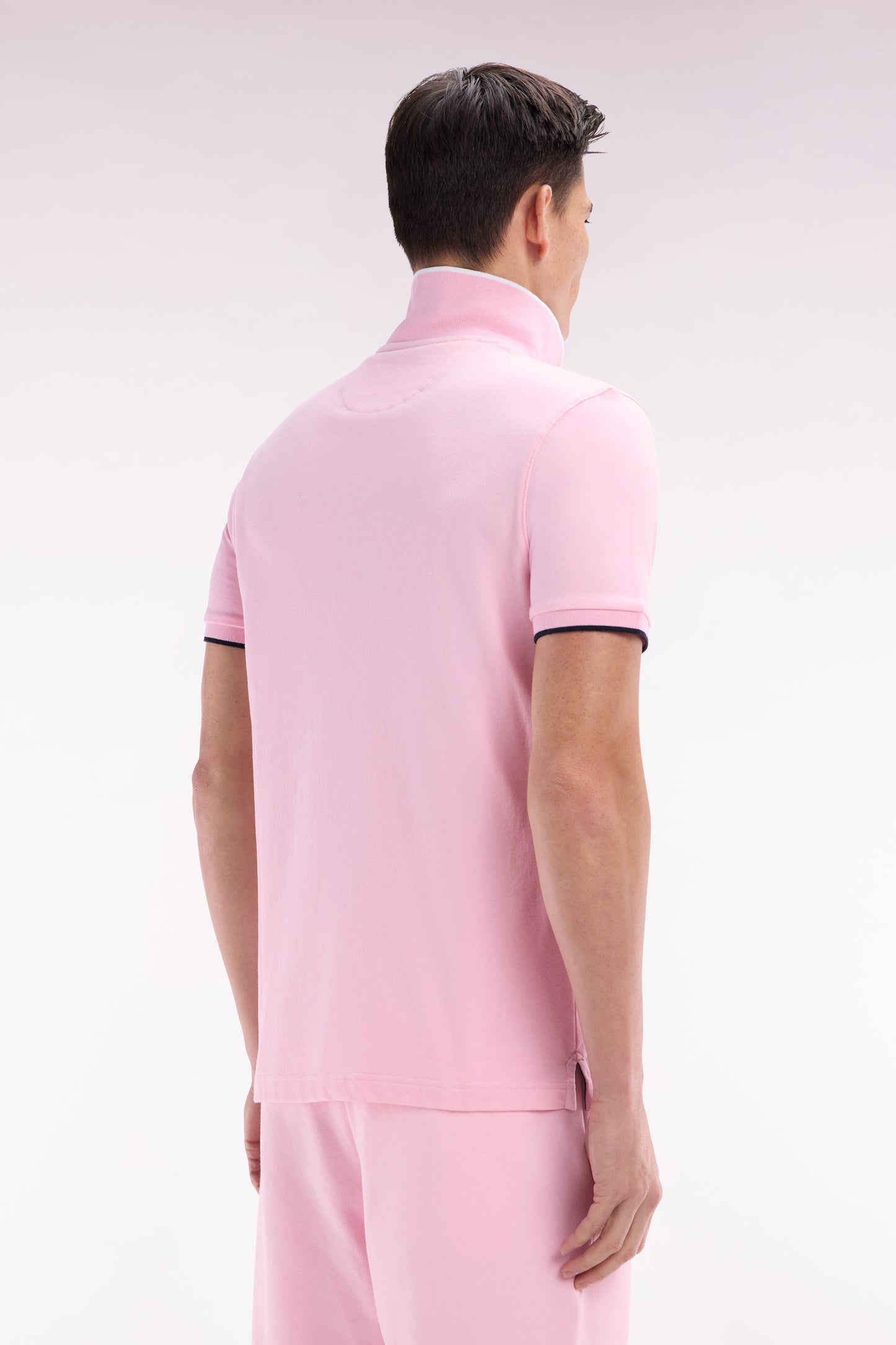 Relaxed-fit short-sleeved polo shirt in pink cotton with tone-on-tone embroidery