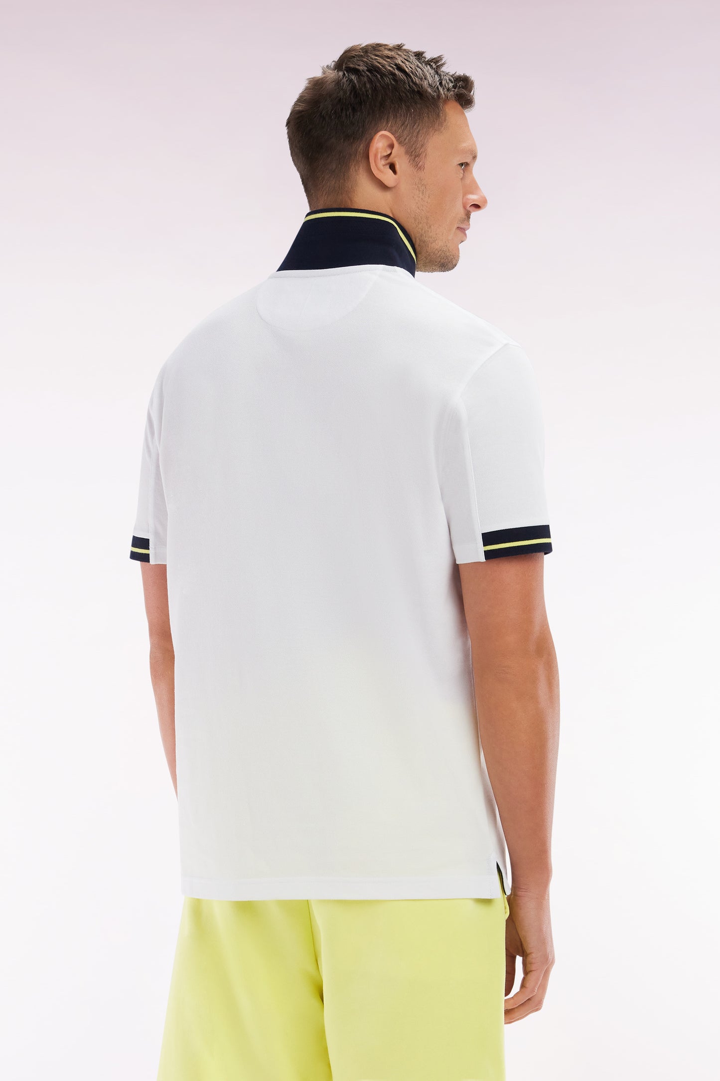 Relaxed-fit short-sleeved polo shirt in yellow cotton with colorful accents