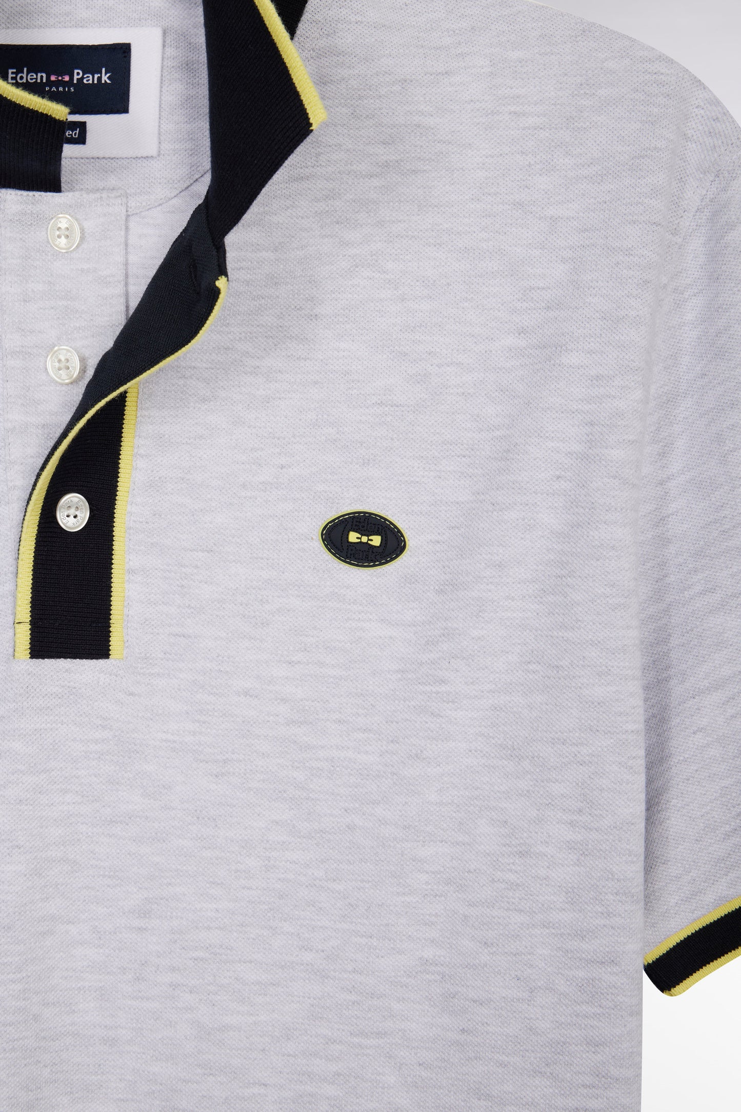 Relaxed-fit short-sleeved polo shirt in yellow cotton with colorful stripes