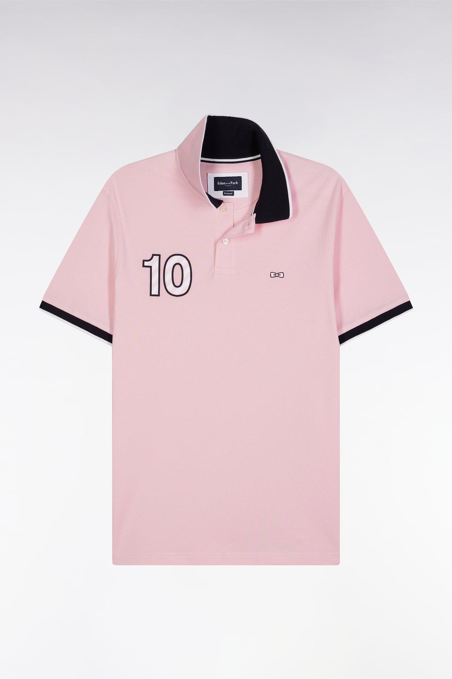 Relaxed-fit short-sleeved polo shirt in pink cotton with 10 embroidery