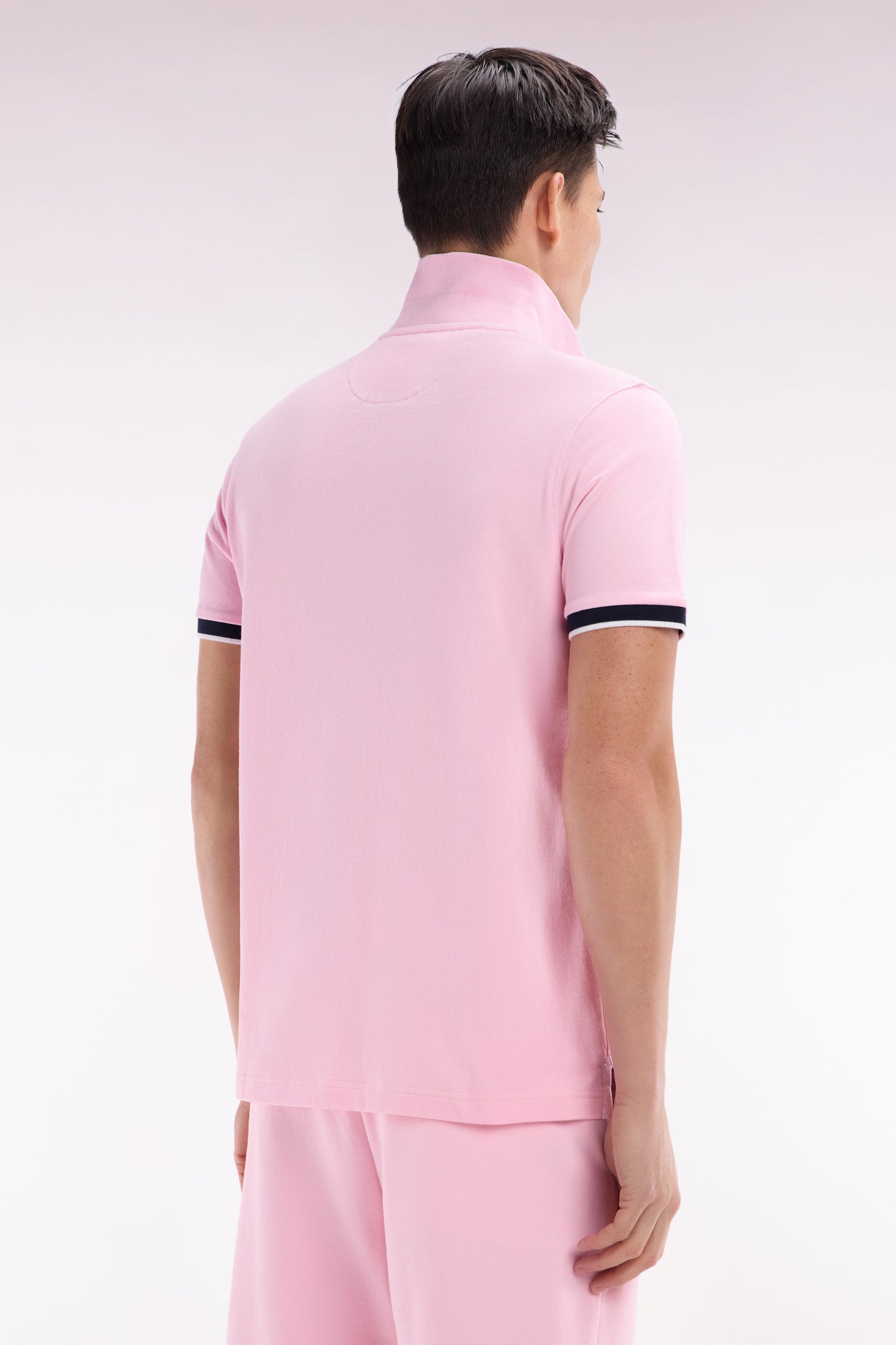 Relaxed-fit short-sleeved polo shirt in pink cotton with 10 embroidery