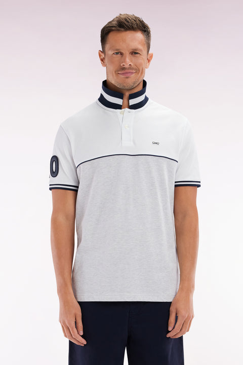 Relaxed-fit two-tone short-sleeved polo shirt in grey and white cotton - Image 1
