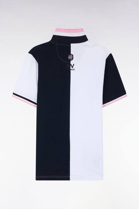 Straight-fit short-sleeved polo shirt in two-tone white and navy cotton - Image 2