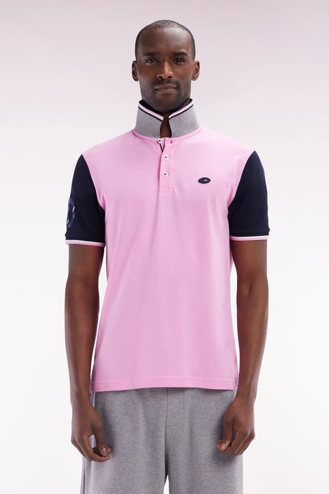 Straight-fit short-sleeved polo shirt in navy cotton piqué with 10 embroidery - Image 1