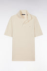 Straight-fit short-sleeved polo shirt in cream cotton-linen blend