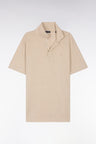 Straight-fit short-sleeved polo shirt in beige cotton-linen blend