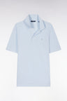 Straight-fit short-sleeved polo shirt in grey blue cotton-linen blend