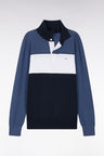 Straight-fit blue cotton jumper with a rugby-style collar