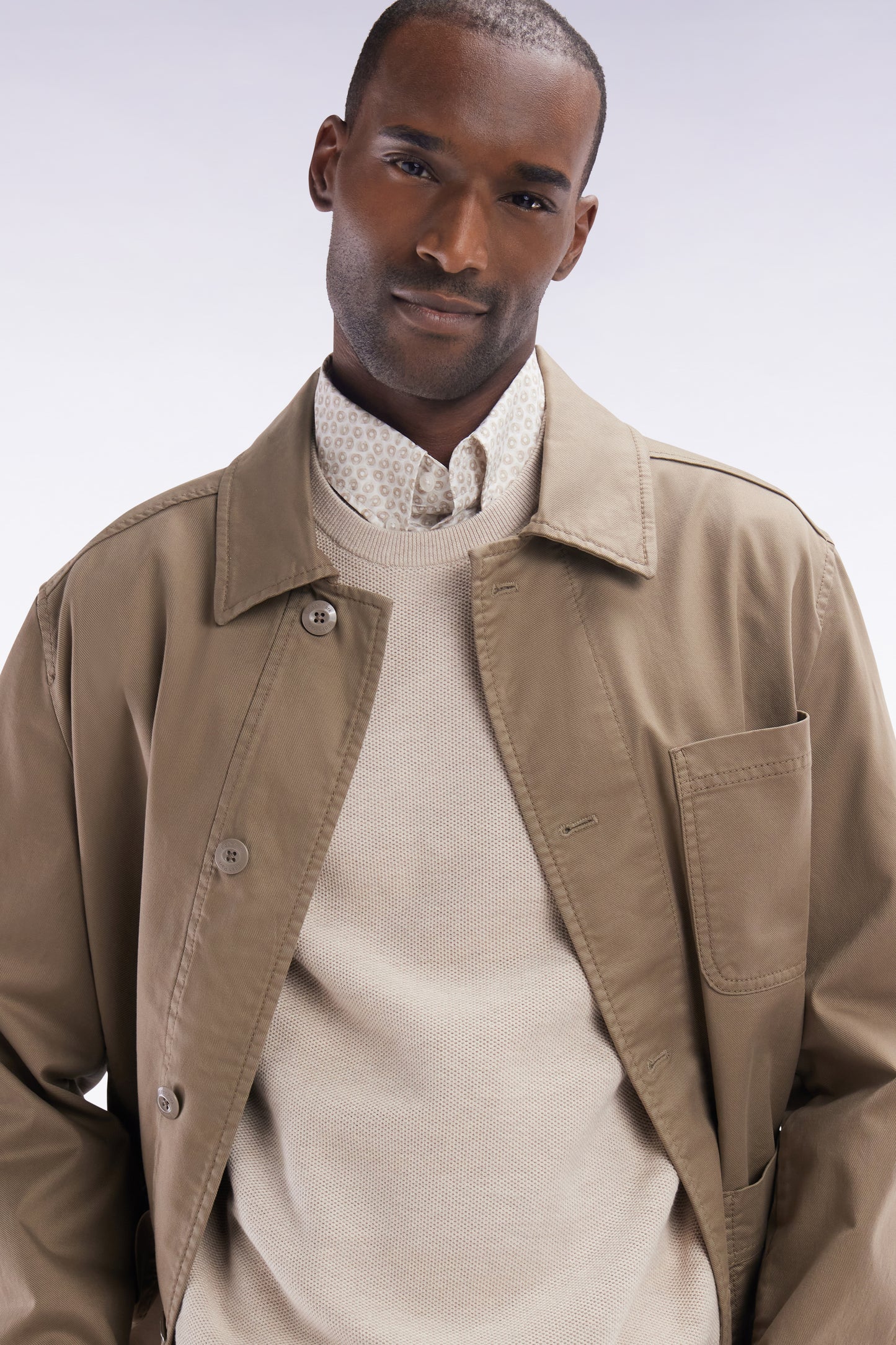 Straight-fit beige honeycomb cotton crew neck jumper