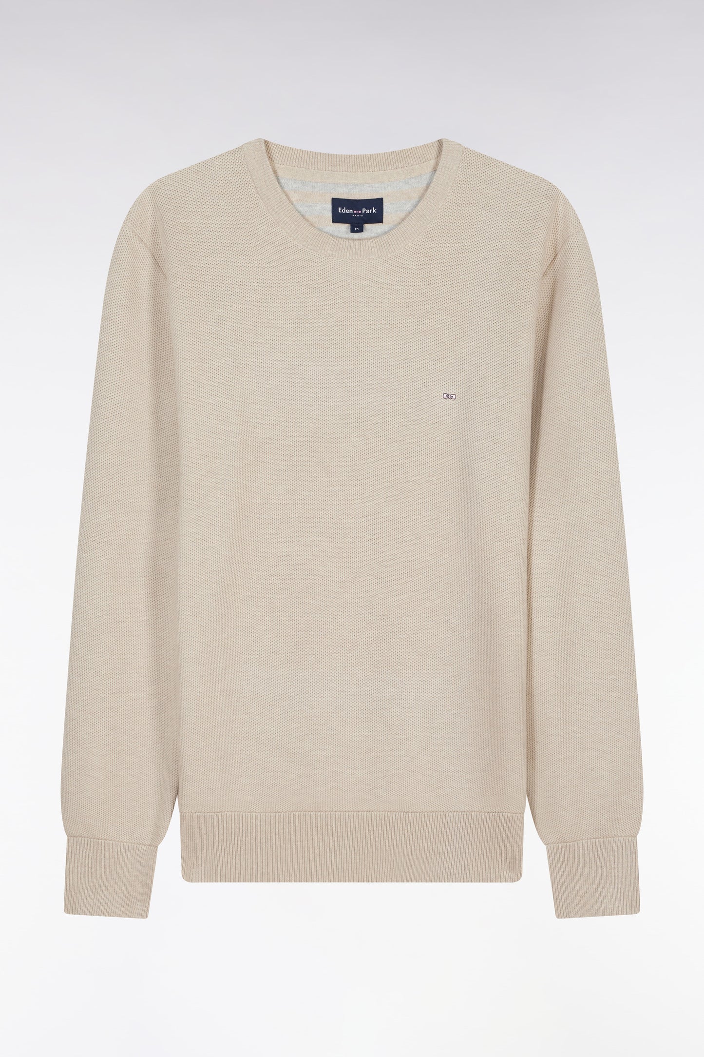 Straight-fit beige honeycomb cotton crew neck jumper