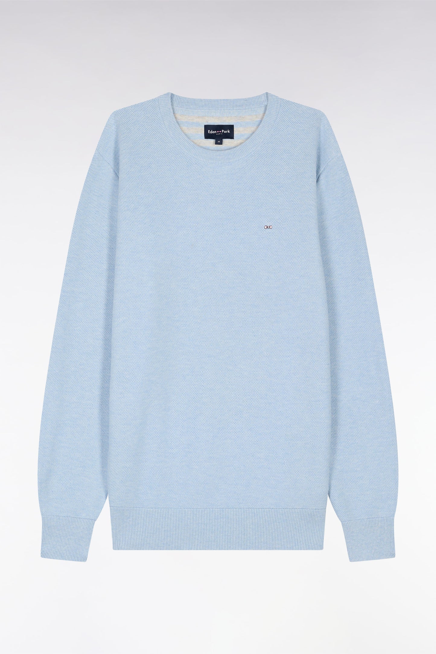Straight-fit sky blue honeycomb cotton crew neck jumper