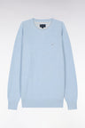 Straight-fit sky blue honeycomb cotton crew neck jumper