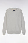 Straight-fit grey honeycomb cotton crew neck jumper