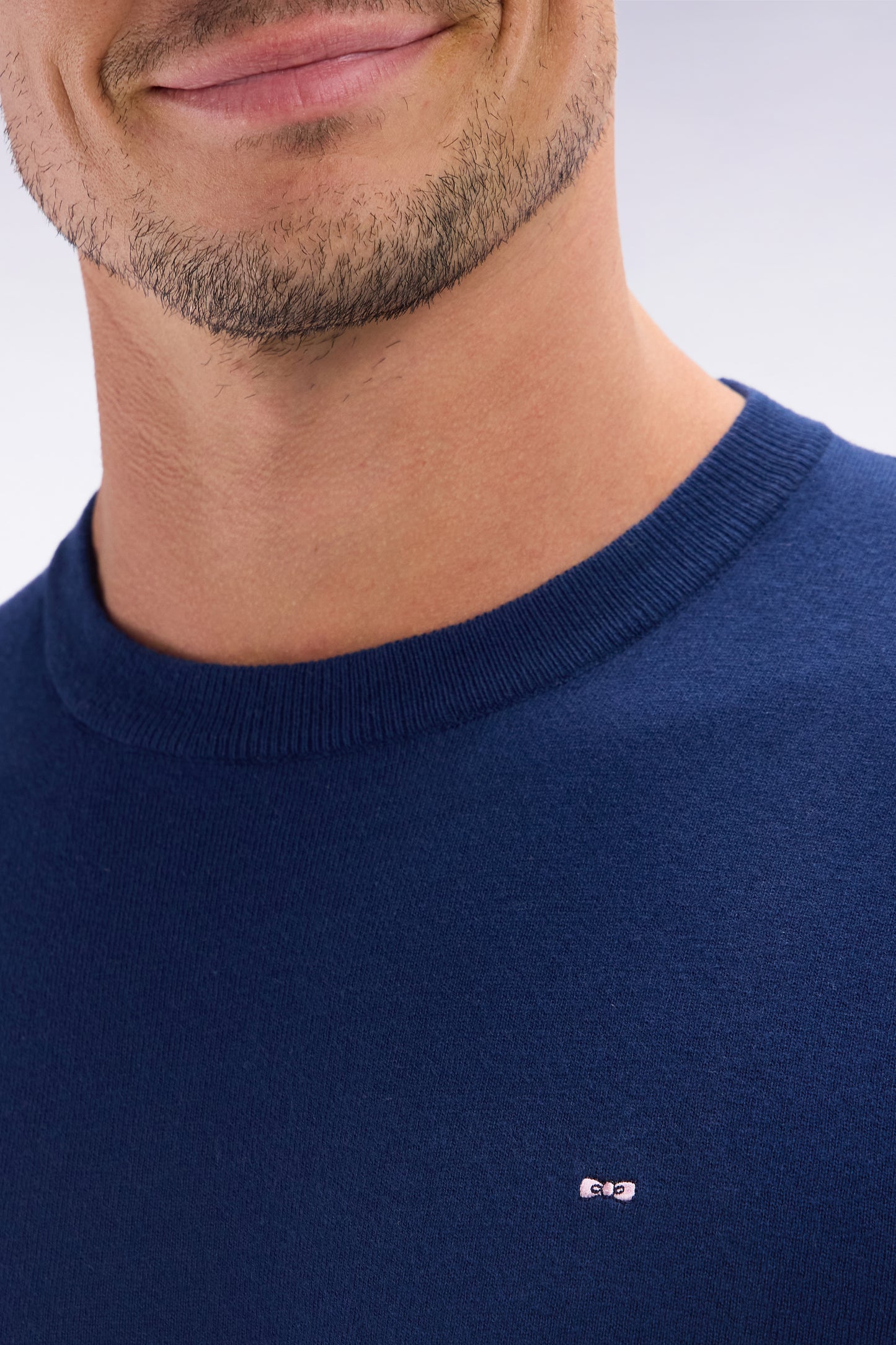 Straight-fit navy cotton-silk blend crewneck jumper