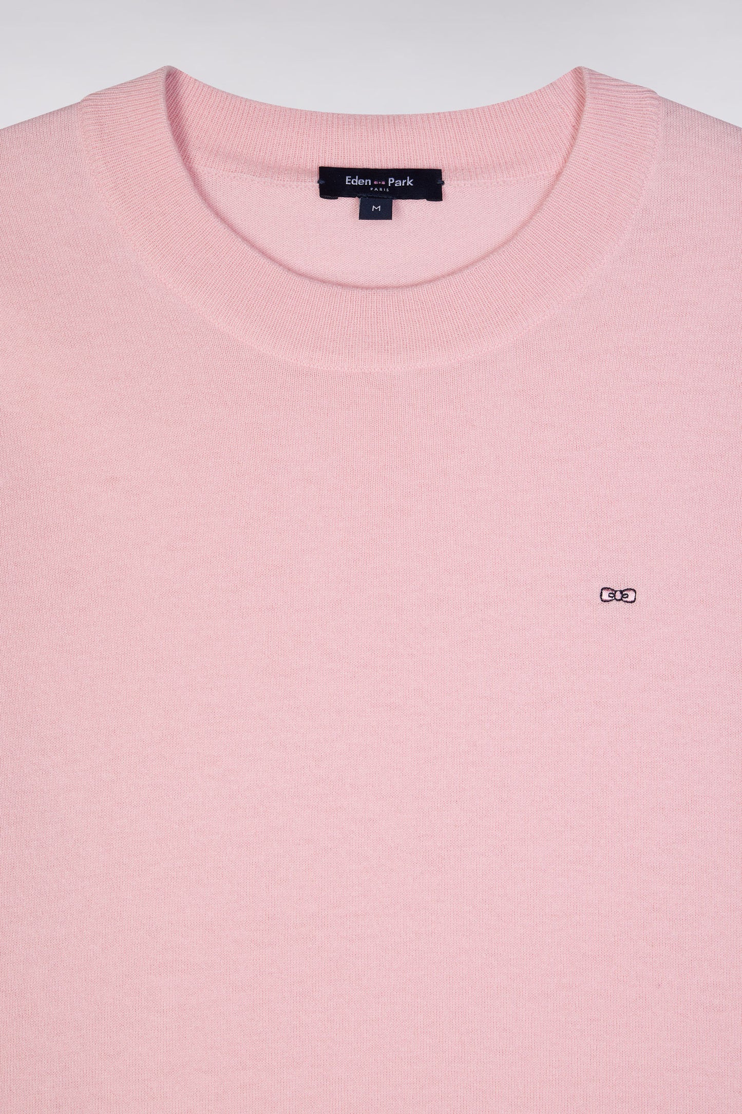 Relaxed-fit short-sleeved round-neck jumper in pink cotton-silk thin blend